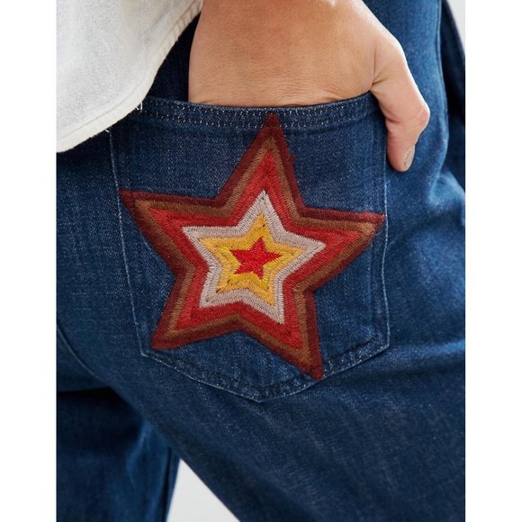 NWT Mih Coler Flare 70s Star Patch Pocket Jeans S - Picture 5 of 16